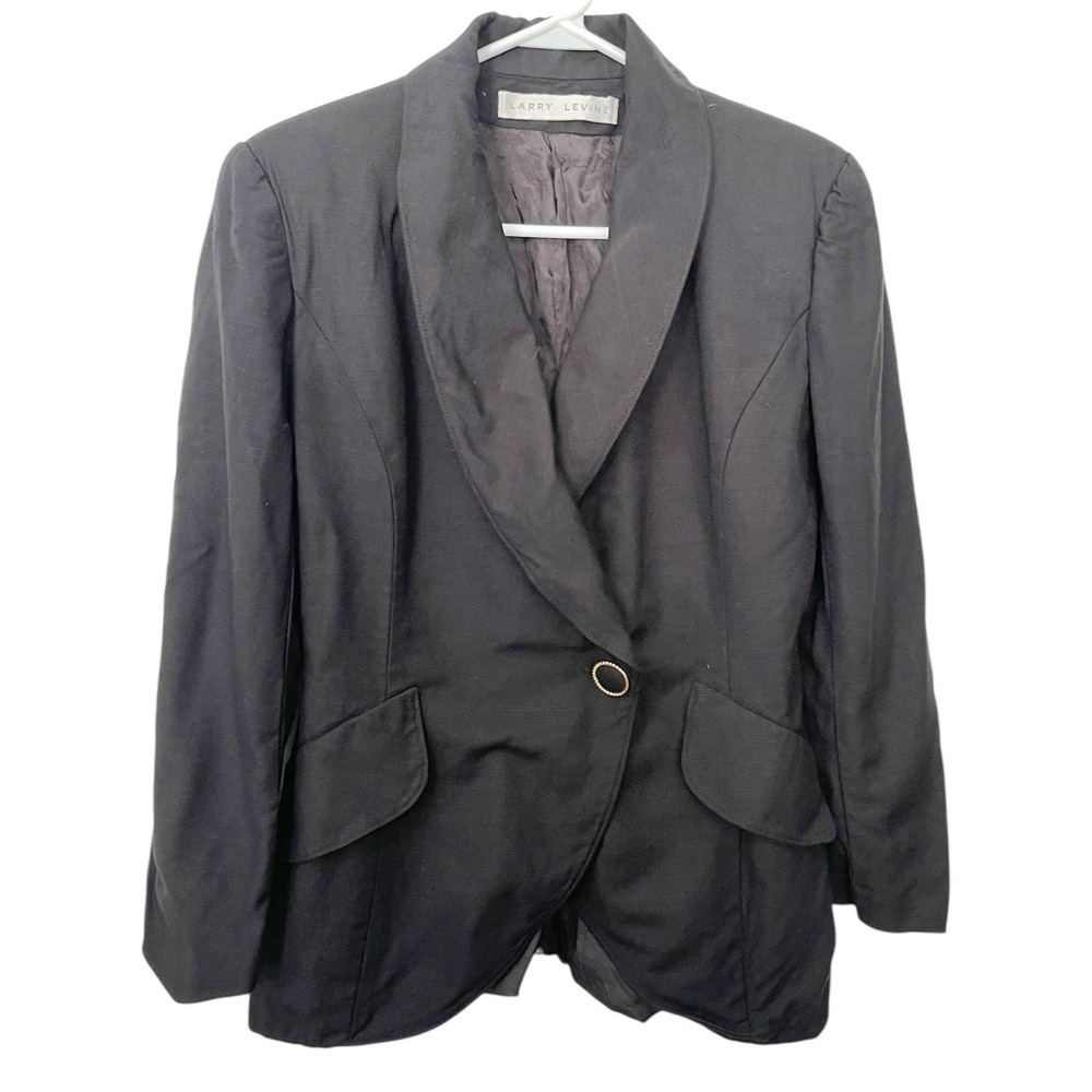 Larry Levine 6 Black Blazer Shawl Collar Gold Button Vintage ILGWU Dark Academia